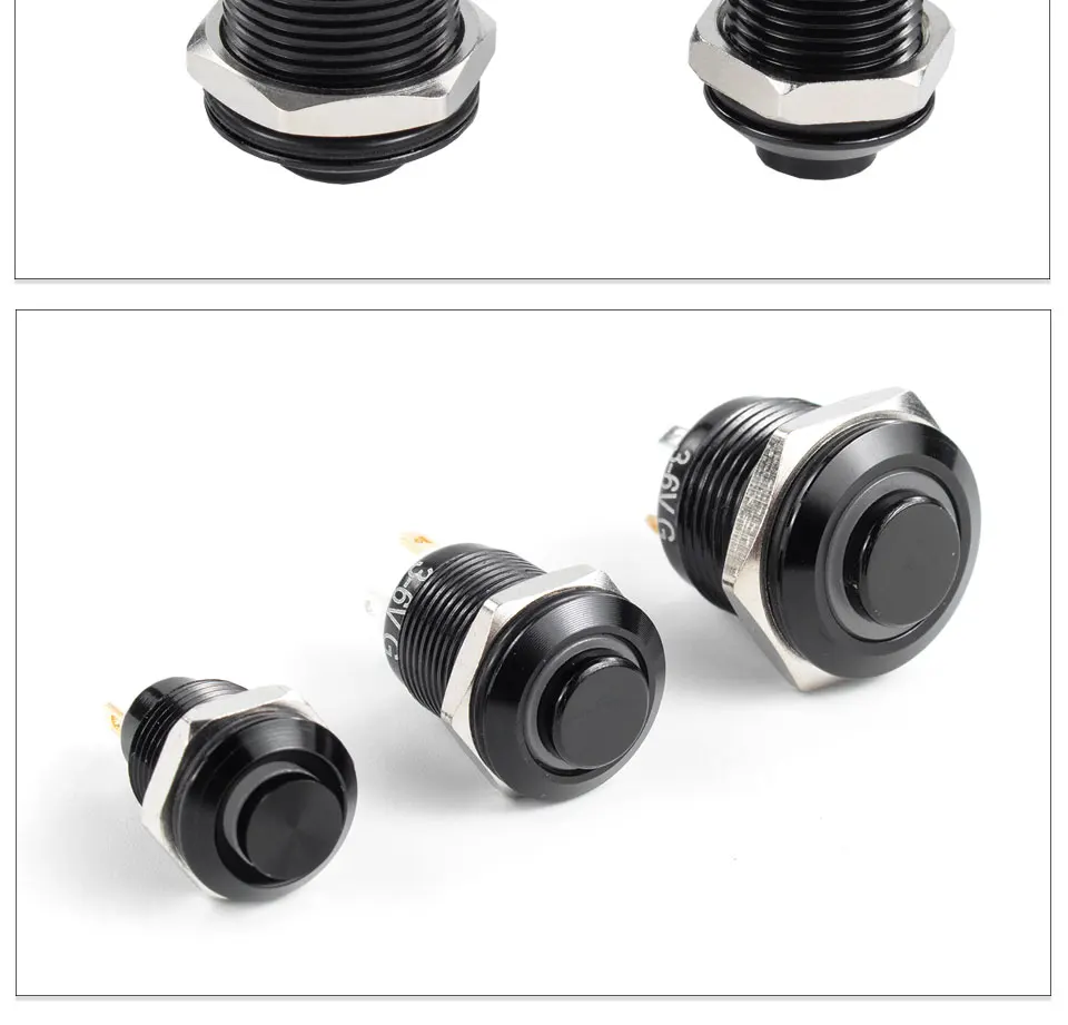 1NO High head Waterproof Metal Push Button Switch LED Light Self-locking/reset 3/6/12/24/220V 8/10/12/16mm Oxidized black