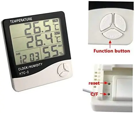 LCD Digital Temperature Humidity Meter HTC-2/HTC-1 Home Indoor Outdoor Hygrometer Thermometer Weather Station with Clock