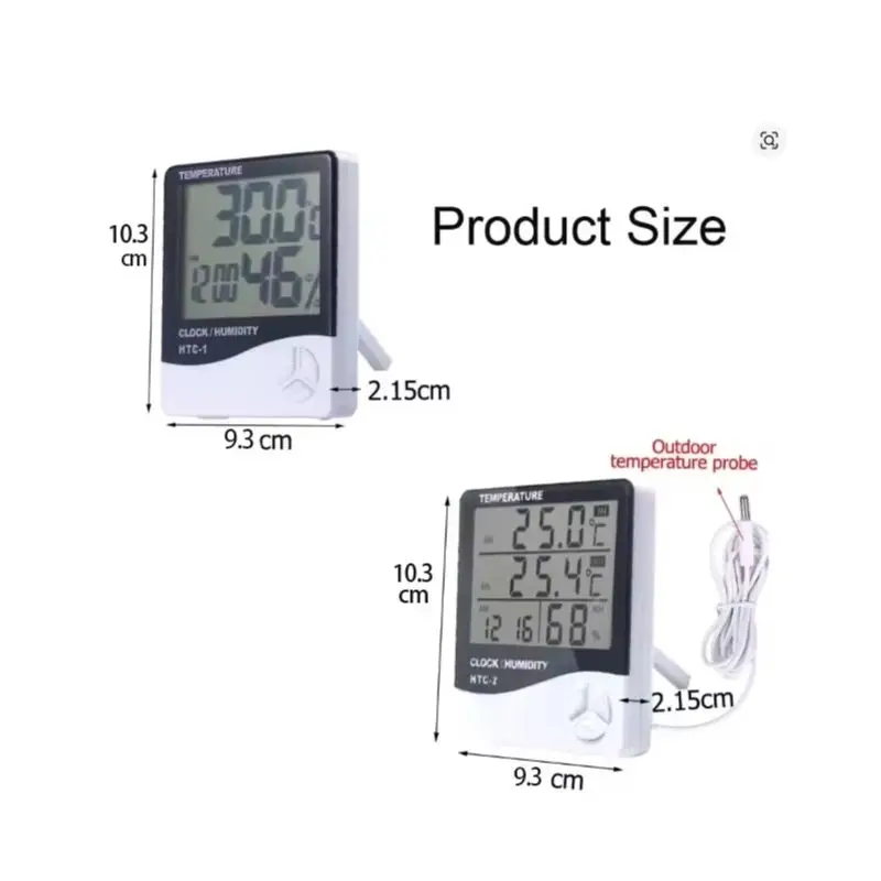 LCD Digital Temperature Humidity Meter HTC-2/HTC-1 Home Indoor Outdoor Hygrometer Thermometer Weather Station with Clock
