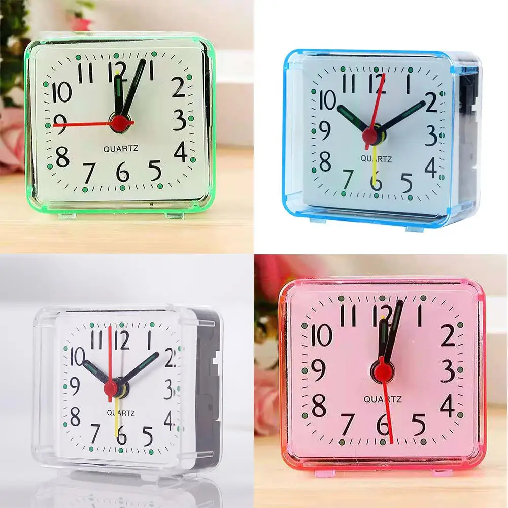 Bedside Small Alarm Clock Quartz Battery Square Candy Color Student Bedroom Alarm Clock Wake Up With Beeping Sound