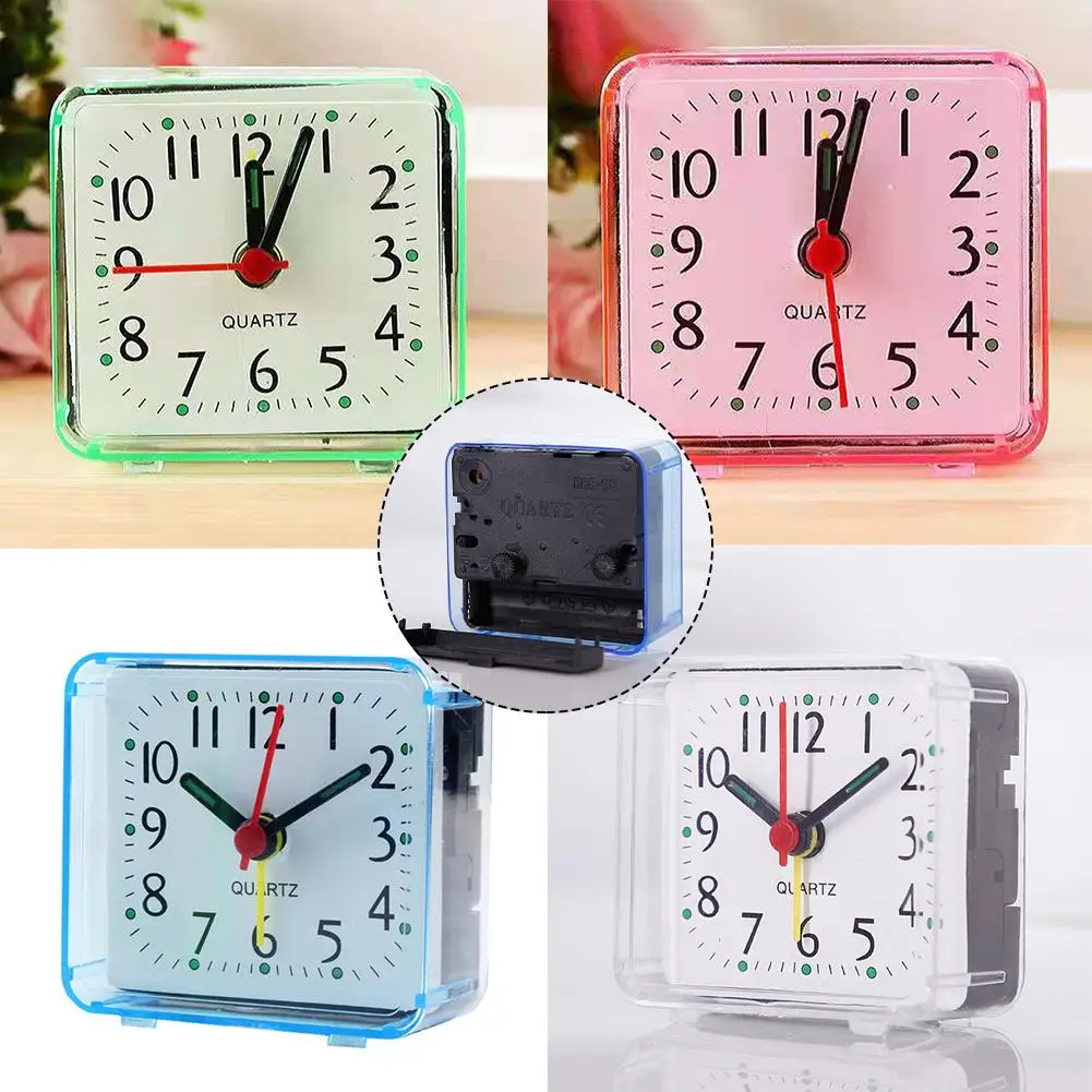 Bedside Small Alarm Clock Quartz Battery Square Candy Color Student Bedroom Alarm Clock Wake Up With Beeping Sound