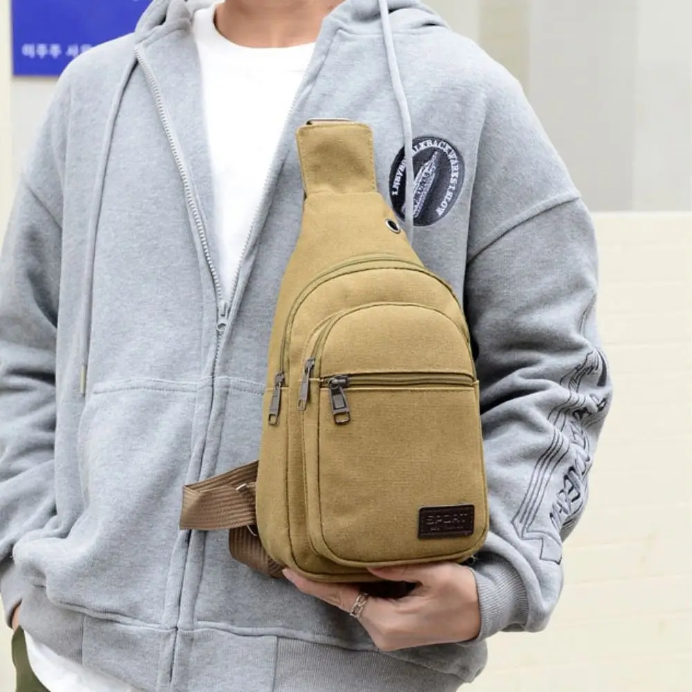 New Canvas Men Chest Bag Large Capacity Chest Pack Casual Sling Bag Sports Male Shoulder Bag Outdoor Crossbody Bag