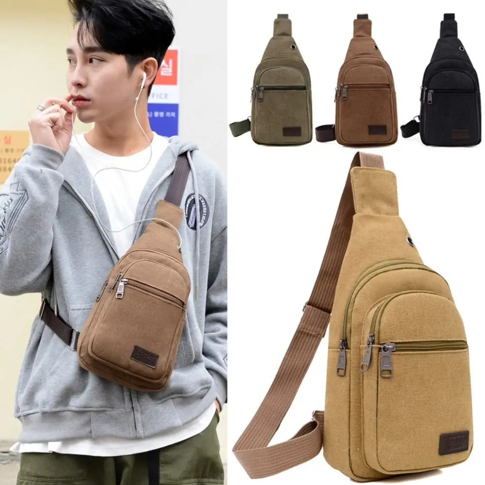 New Canvas Men Chest Bag Large Capacity Chest Pack Casual Sling Bag Sports Male Shoulder Bag Outdoor Crossbody Bag
