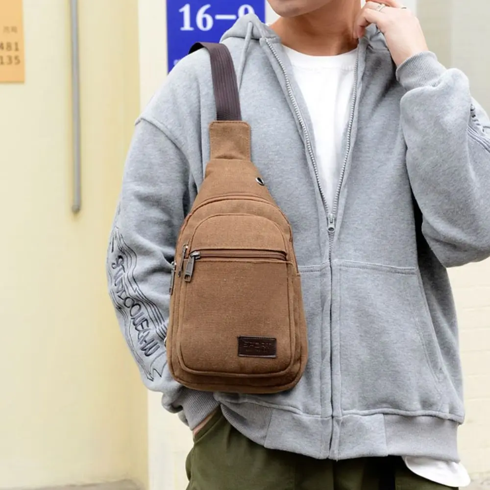 New Canvas Men Chest Bag Large Capacity Chest Pack Casual Sling Bag Sports Male Shoulder Bag Outdoor Crossbody Bag
