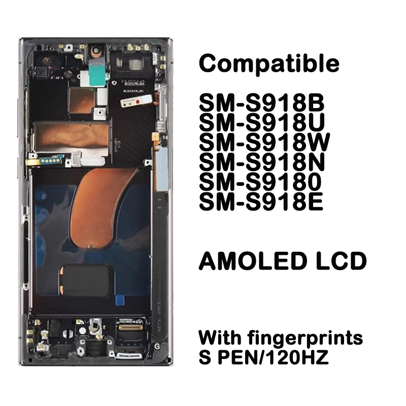 AMOLED Display For Samsung Galaxy S23 Ultra S918 LCD Display Digital Touch Screen Support Fingerprint S-Pen S918B S918B/DS