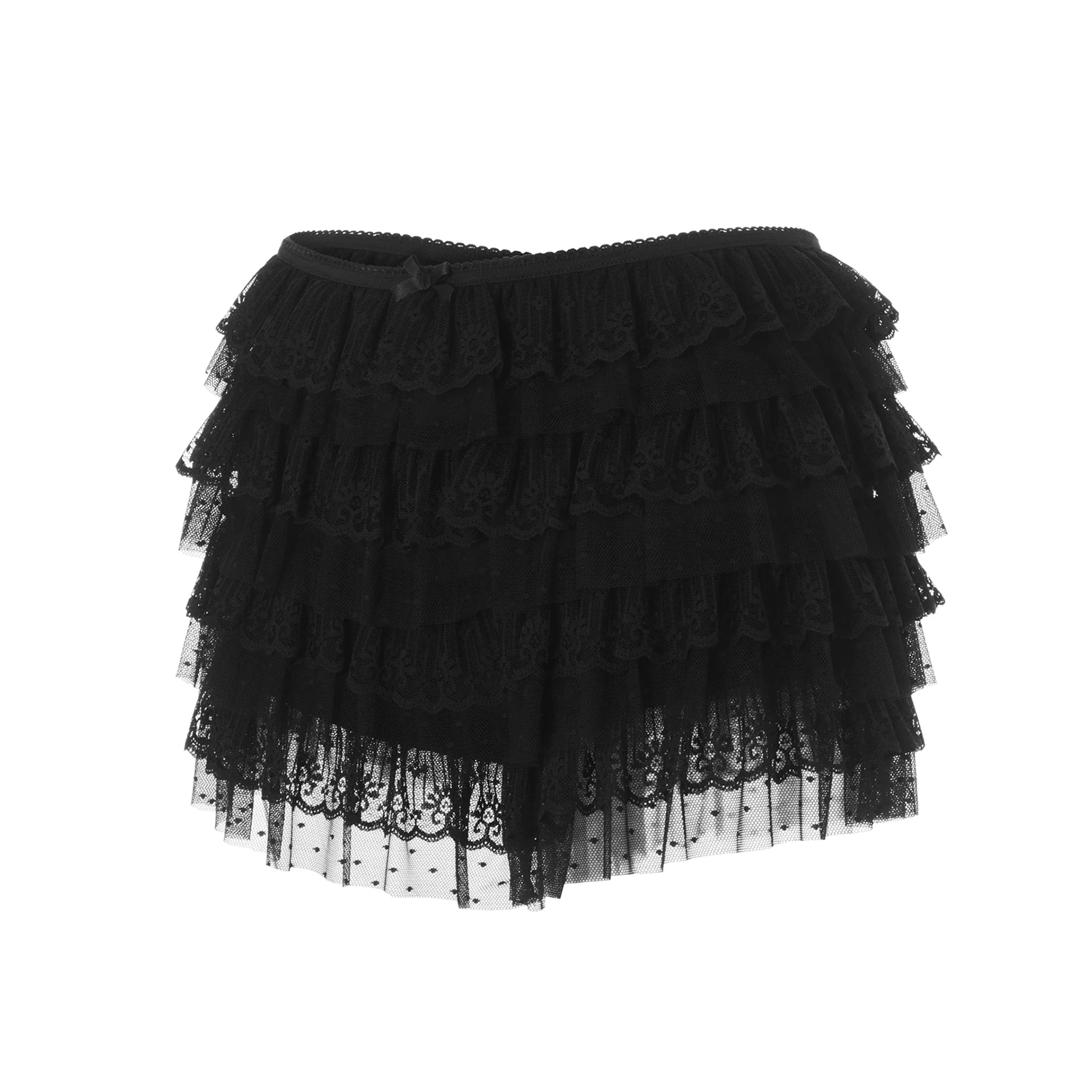 Women's Elegant Sexy Lace Shorts, Ruffled Layered Elastic Waist Lace Short Pants Bloomers Streetwear