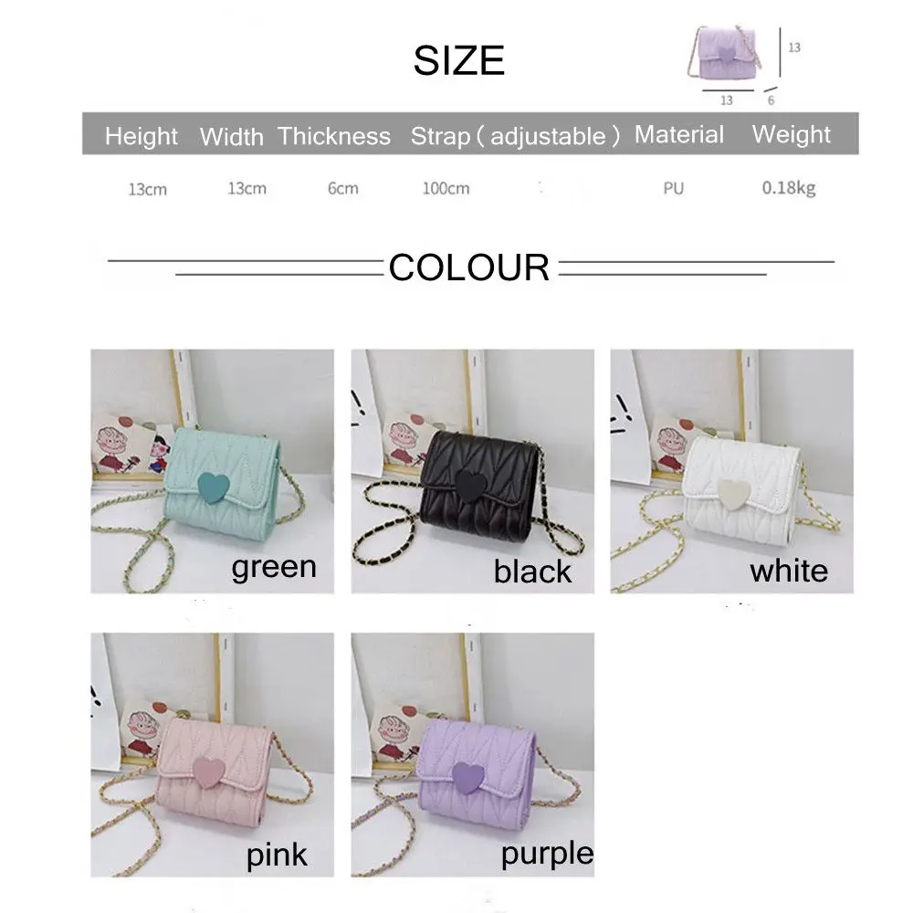 Lovely Heart Baby Girls Mini Shoulder Bags Kids Coin Purse Accessories Handbags Children's Square Messenger Bag
