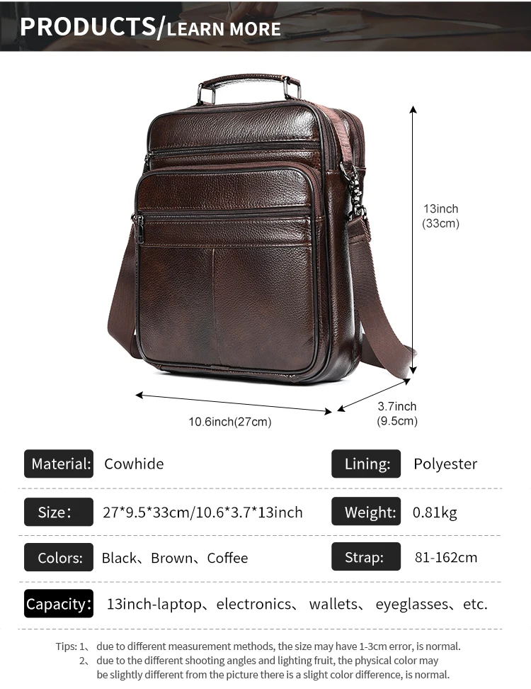 WESTAL Men's Bag Genuine Leather Messenger 13inch Laptop Bags for Document Business Bag Men Shoulder Purses 6173