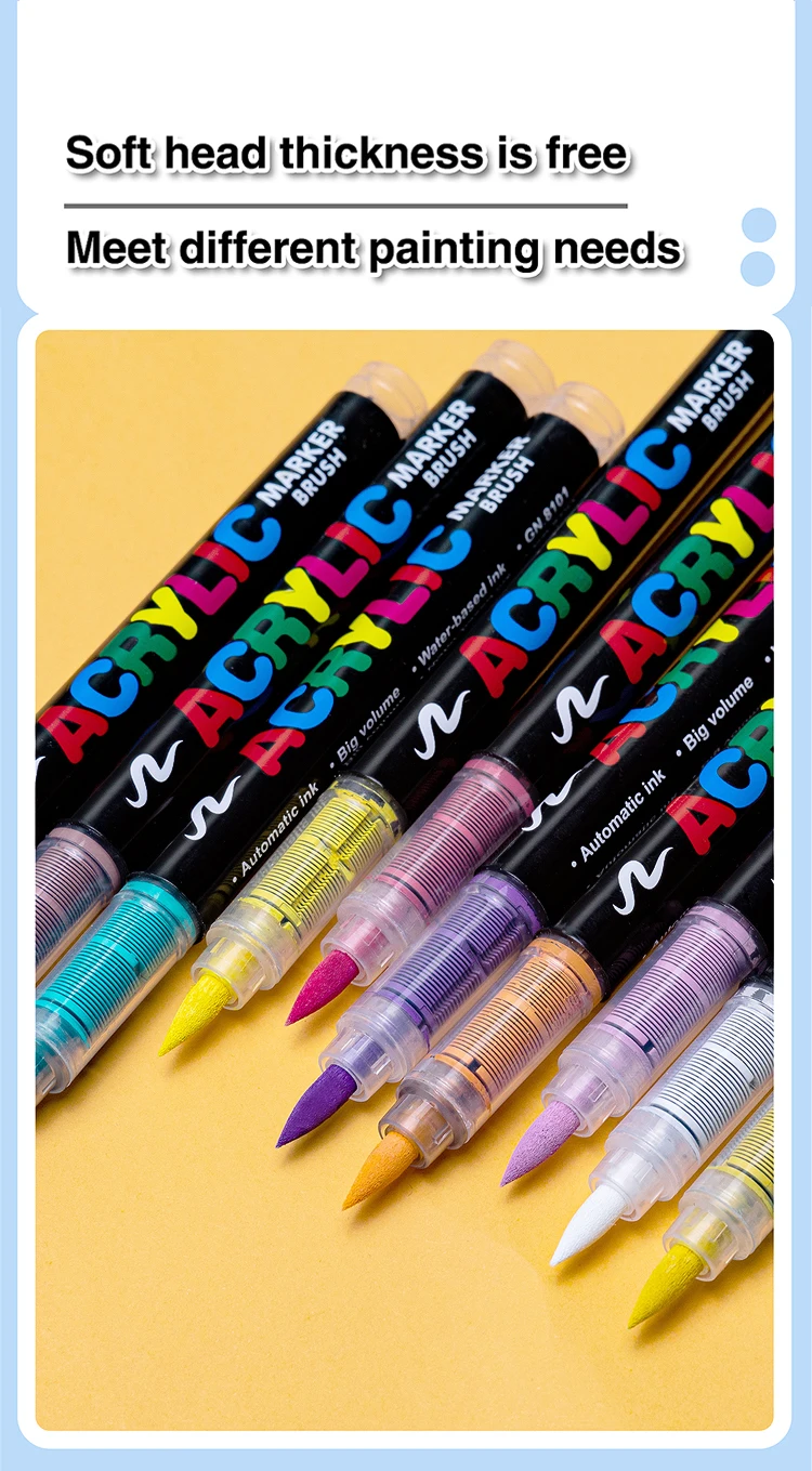 16 Colors Straight liquid Acrylic Paint Pen for Rock Painting Stone Ceramic Glass Tire Fabric Brush Tip White Marker Gold Silver