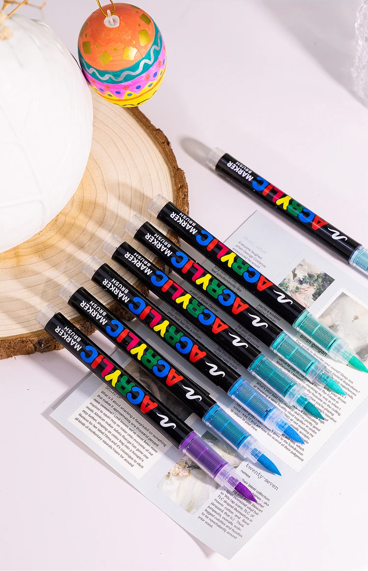 16 Colors Straight liquid Acrylic Paint Pen for Rock Painting Stone Ceramic Glass Tire Fabric Brush Tip White Marker Gold Silver