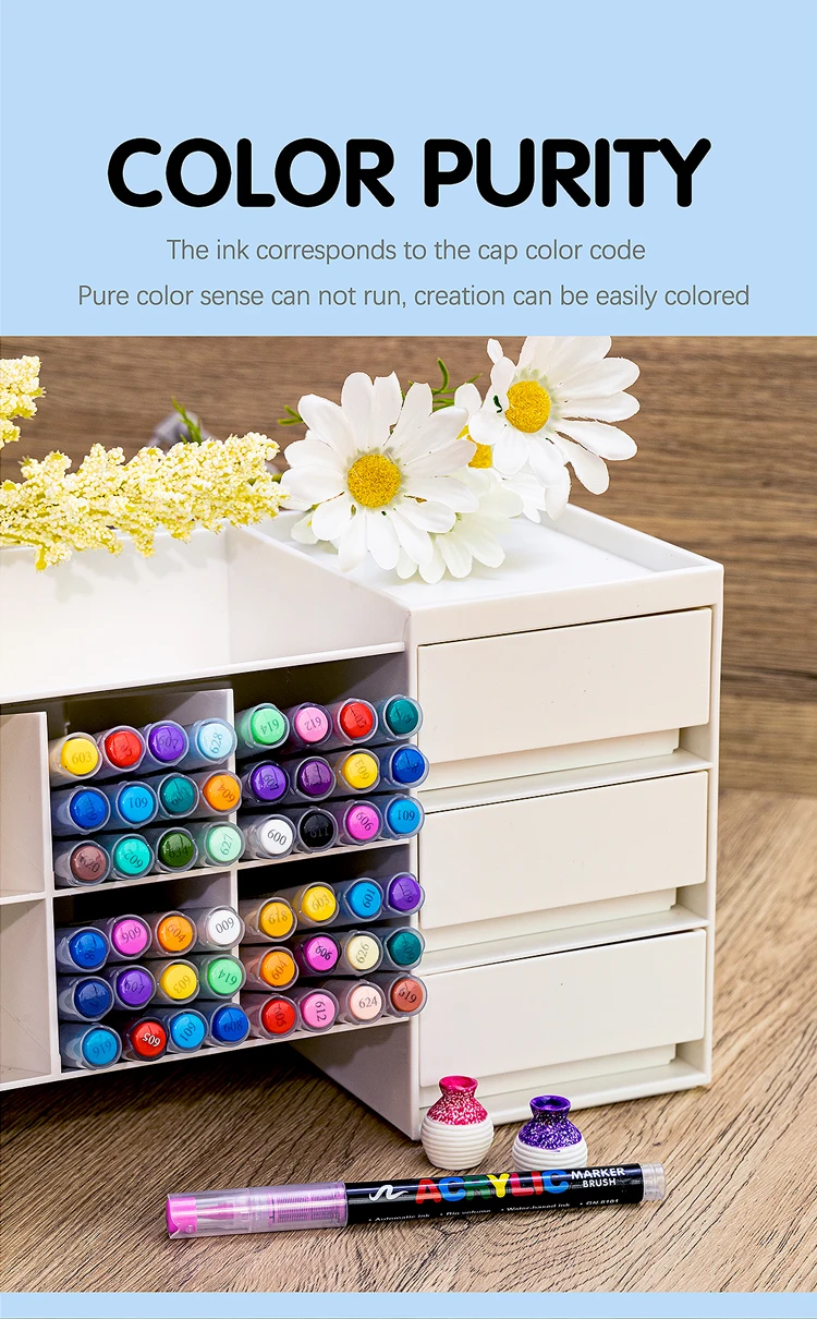 16 Colors Straight liquid Acrylic Paint Pen for Rock Painting Stone Ceramic Glass Tire Fabric Brush Tip White Marker Gold Silver
