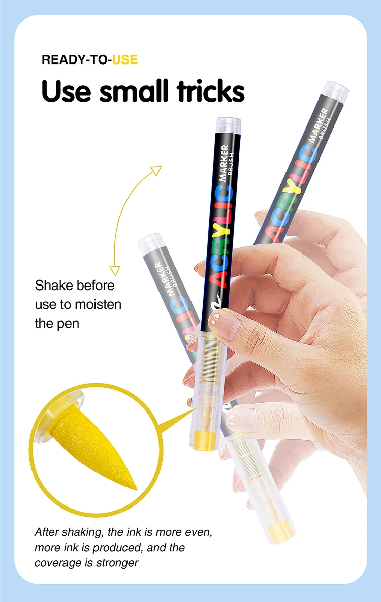 16 Colors Straight liquid Acrylic Paint Pen for Rock Painting Stone Ceramic Glass Tire Fabric Brush Tip White Marker Gold Silver