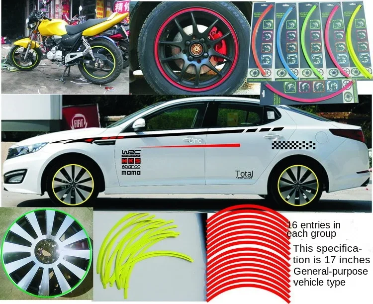 Motorcycle Car Tire Decals Trim Strips Universal Reflective Bike Wheel Sticker Waterproof Motorcycle Wheel Rim Tape 17"18"19