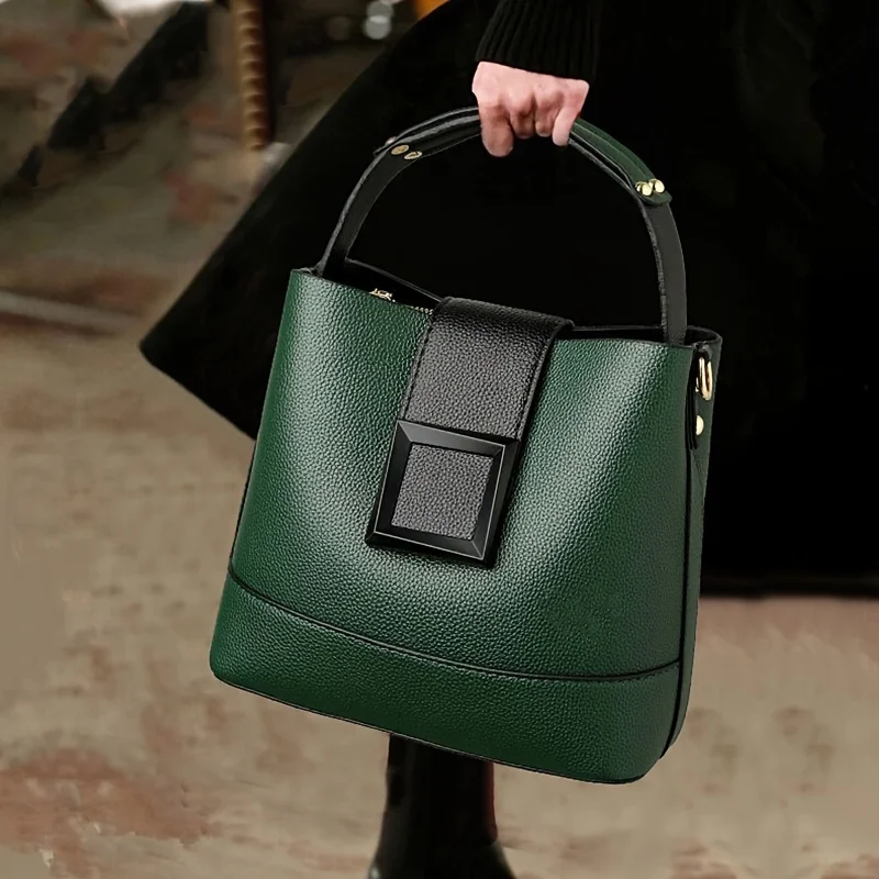Women Leather Bucket Bag, Stylish Top Handle, Comfortable Shoulder Strap, Fashion-Forward Design Handbag Shoulder Crossbody Bags