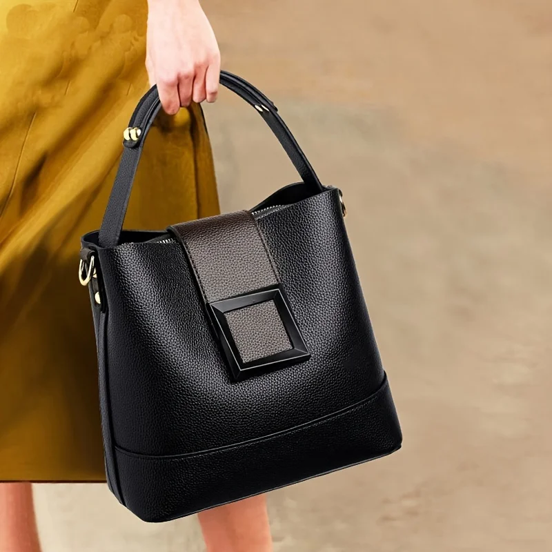 Women Leather Bucket Bag, Stylish Top Handle, Comfortable Shoulder Strap, Fashion-Forward Design Handbag Shoulder Crossbody Bags