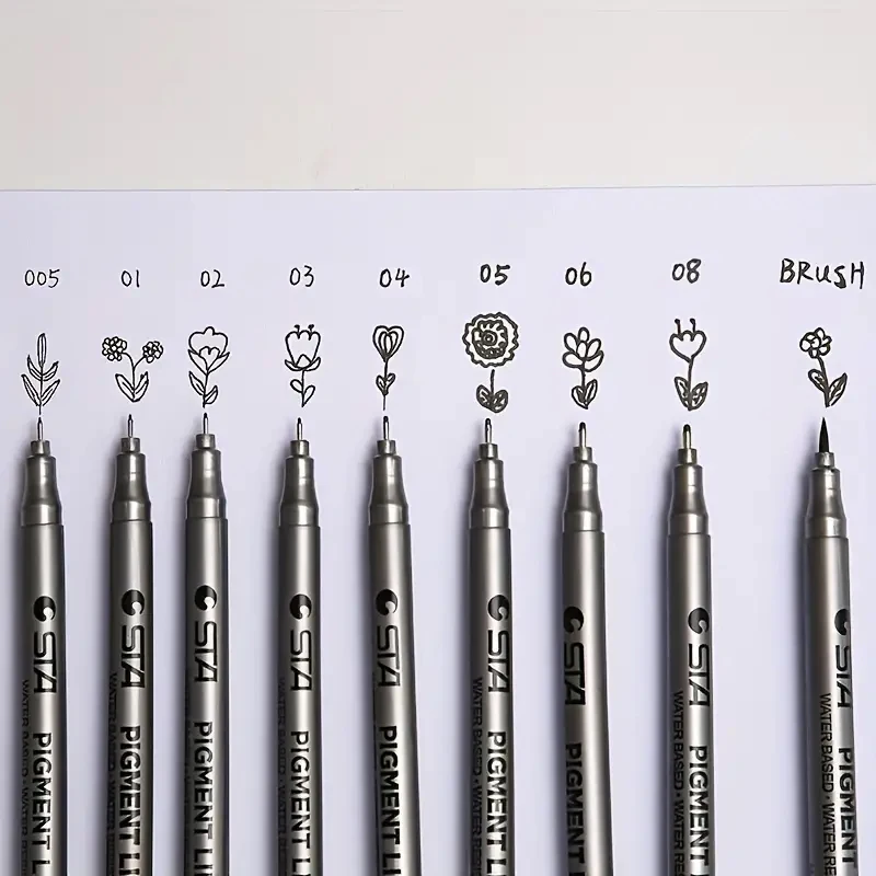 1pc Pigment Liner Pigma Micron Ink Marker Pen 0.05 0.1 0.2 0.3 0.4 0.5 0.6 Different Tip Black Fineliner Sketching Pens