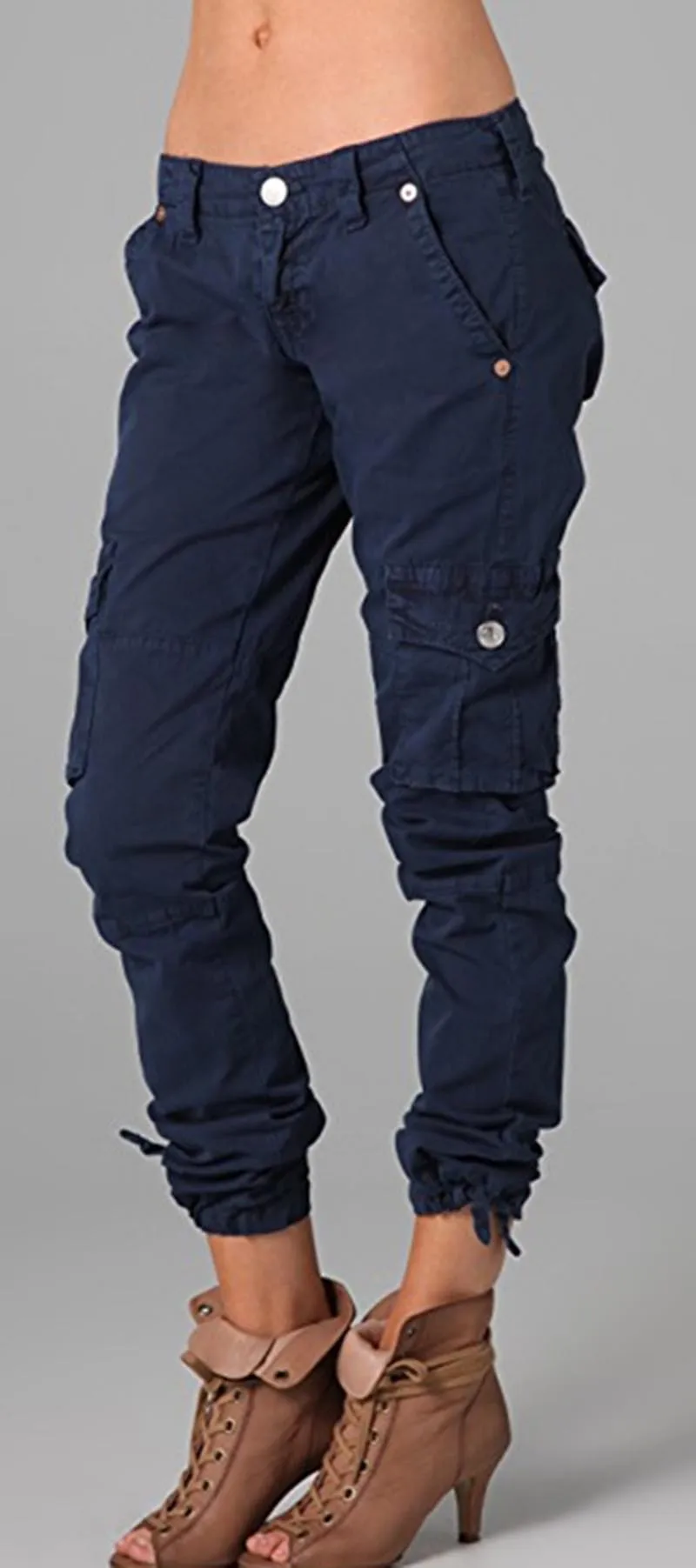 2024 Europe and the United States spring and autumn new cargo pants solid color stitching pocket zipper casual pants women