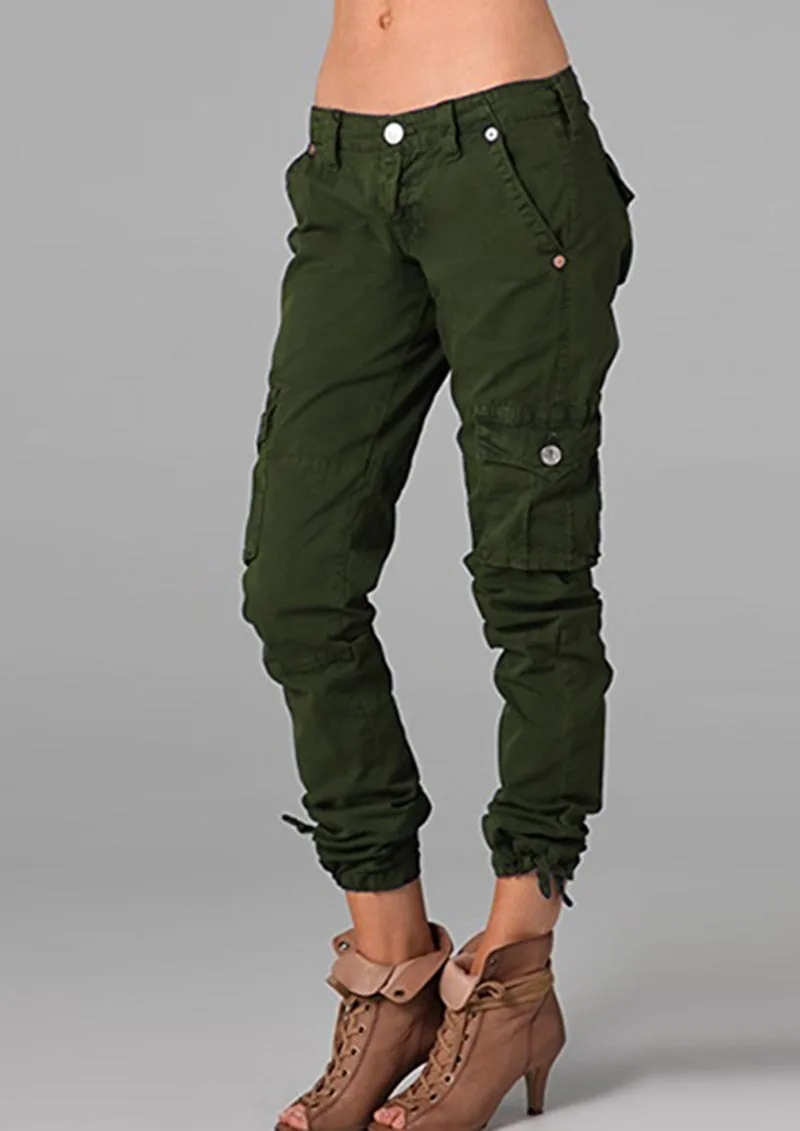 2024 Europe and the United States spring and autumn new cargo pants solid color stitching pocket zipper casual pants women