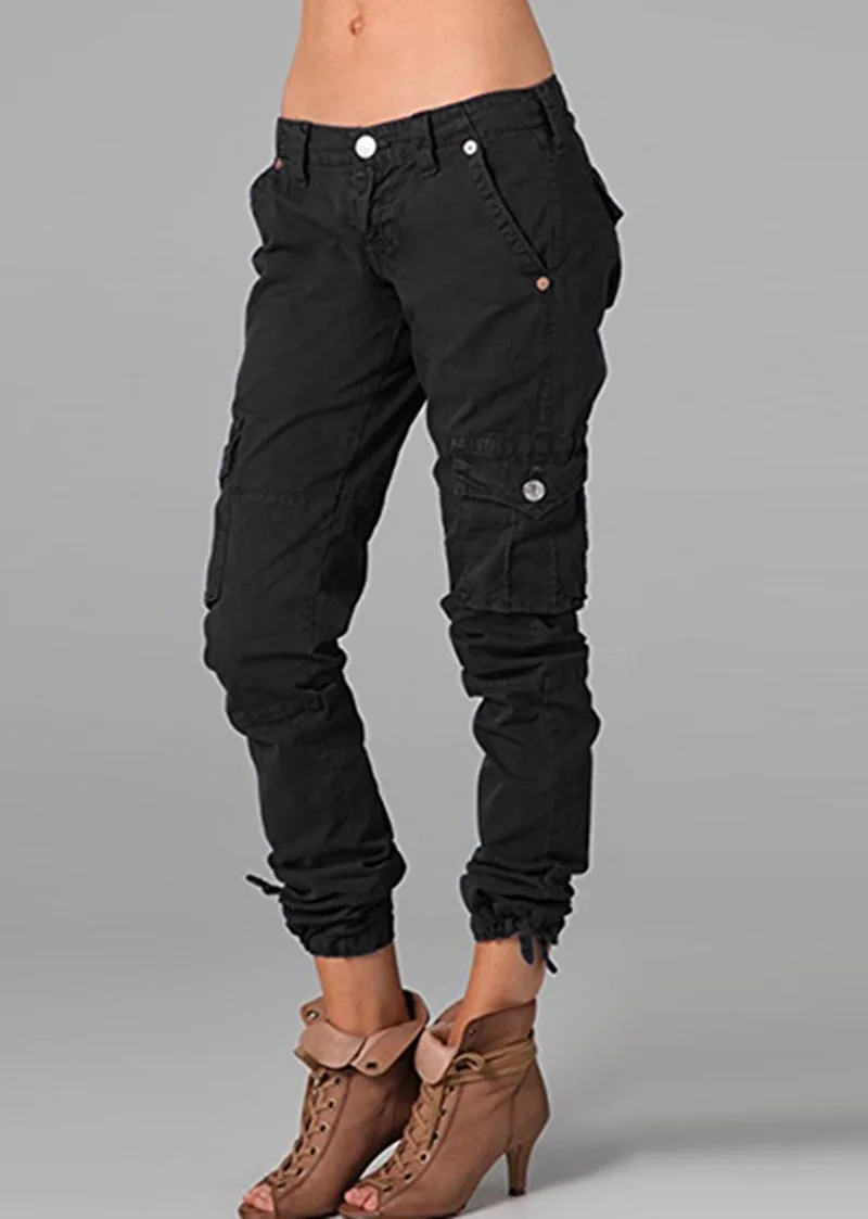 2024 Europe and the United States spring and autumn new cargo pants solid color stitching pocket zipper casual pants women