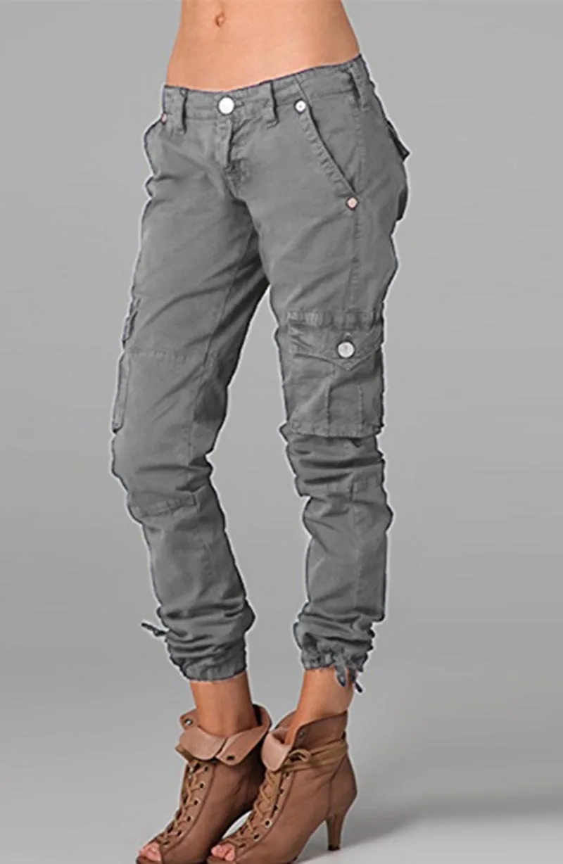 2024 Europe and the United States spring and autumn new cargo pants solid color stitching pocket zipper casual pants women