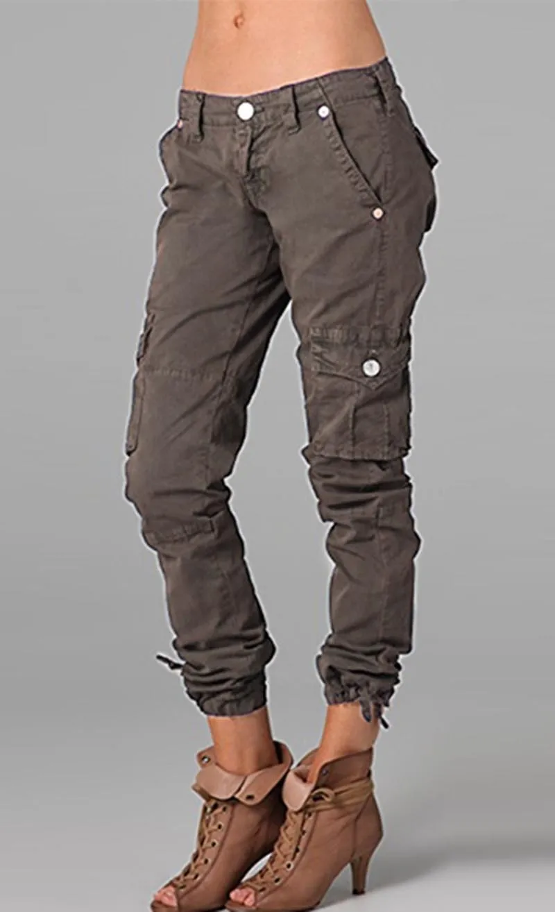 2024 Europe and the United States spring and autumn new cargo pants solid color stitching pocket zipper casual pants women