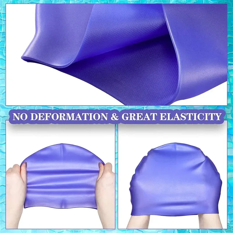 Waterproof Silicone Swim Caps Women Men High Elastic Flexible Protect Ears Hair Swimming Pool Hat for Adults Children Girls Boys