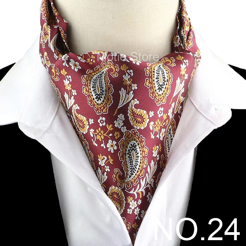 New Design Jacquard Paisley Cashew Cravat Formal Ascot Scrunch Self British Gentleman Scarf Polyester Tie Suit Accessories Gifts