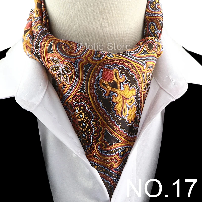 New Design Jacquard Paisley Cashew Cravat Formal Ascot Scrunch Self British Gentleman Scarf Polyester Tie Suit Accessories Gifts
