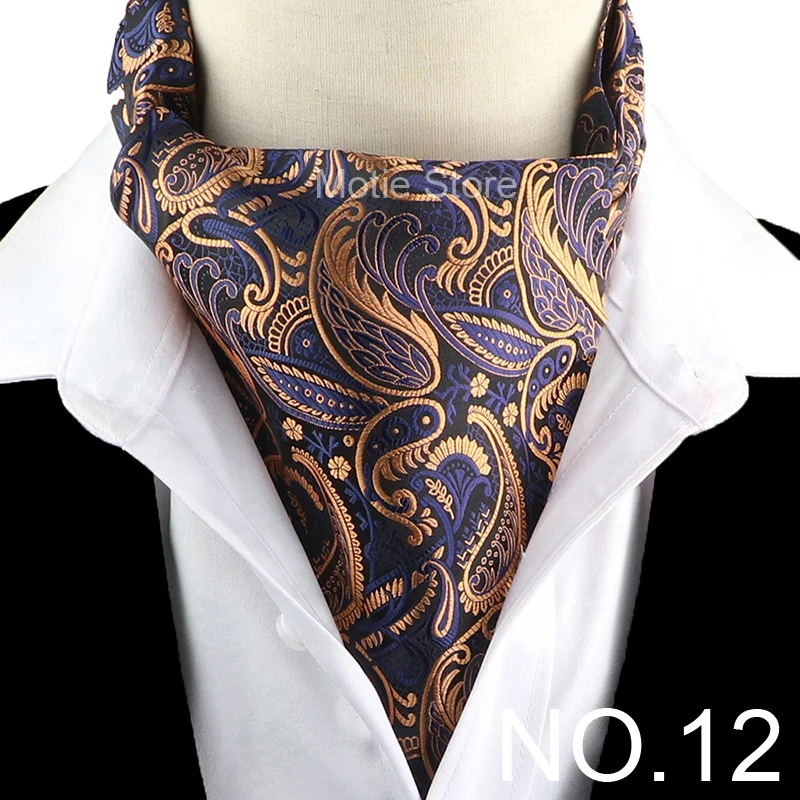 New Design Jacquard Paisley Cashew Cravat Formal Ascot Scrunch Self British Gentleman Scarf Polyester Tie Suit Accessories Gifts