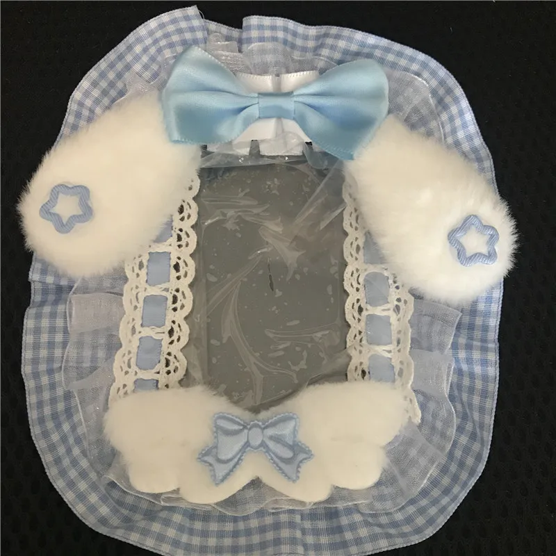Kawaii Handmade Lace Photocard Holder Card Case for Students K-Pop Fans Photo Protective Cover Cute Rabbit Ear ID Badge Holder