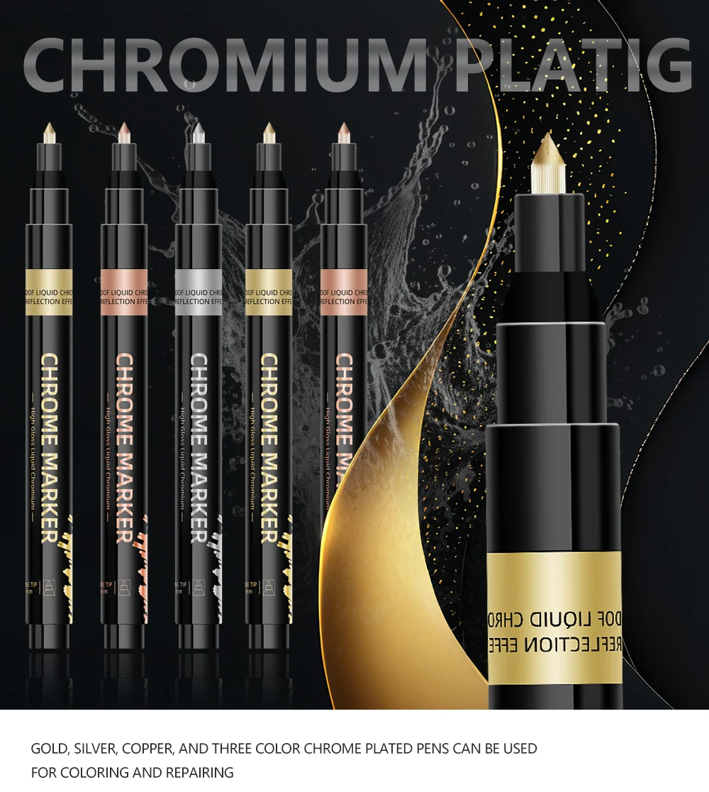 1Pcs Chrome Mirror Marker Pen 0.7mm 1mm 2mm DIY Reflective Paint Pen Permanent Gold Silver Copper Marker Model Painting Marking