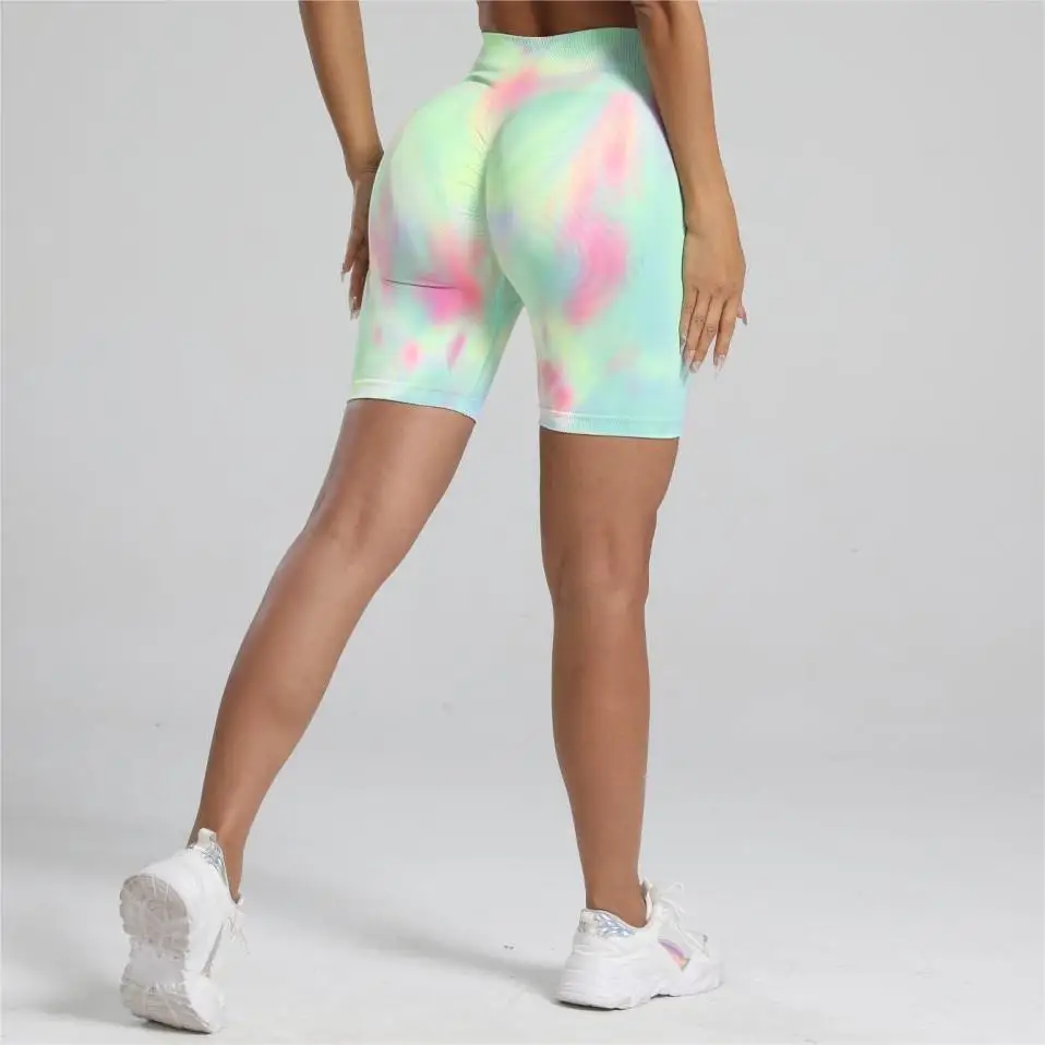 Women Tie Dye Gym Leggings Seamless Push Up Tights Training Pants Scrunch Sports High Waist Butt Lifting Workout Yoga Leggins