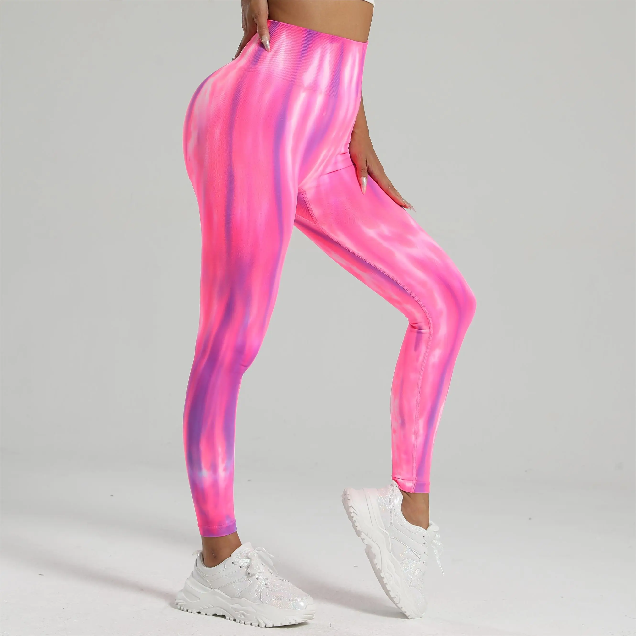 Women Tie Dye Gym Leggings Seamless Push Up Tights Training Pants Scrunch Sports High Waist Butt Lifting Workout Yoga Leggins