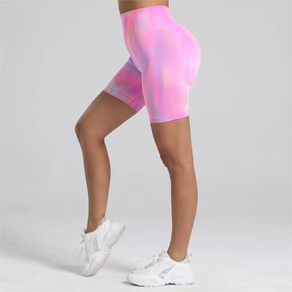 Women Tie Dye Gym Leggings Seamless Push Up Tights Training Pants Scrunch Sports High Waist Butt Lifting Workout Yoga Leggins