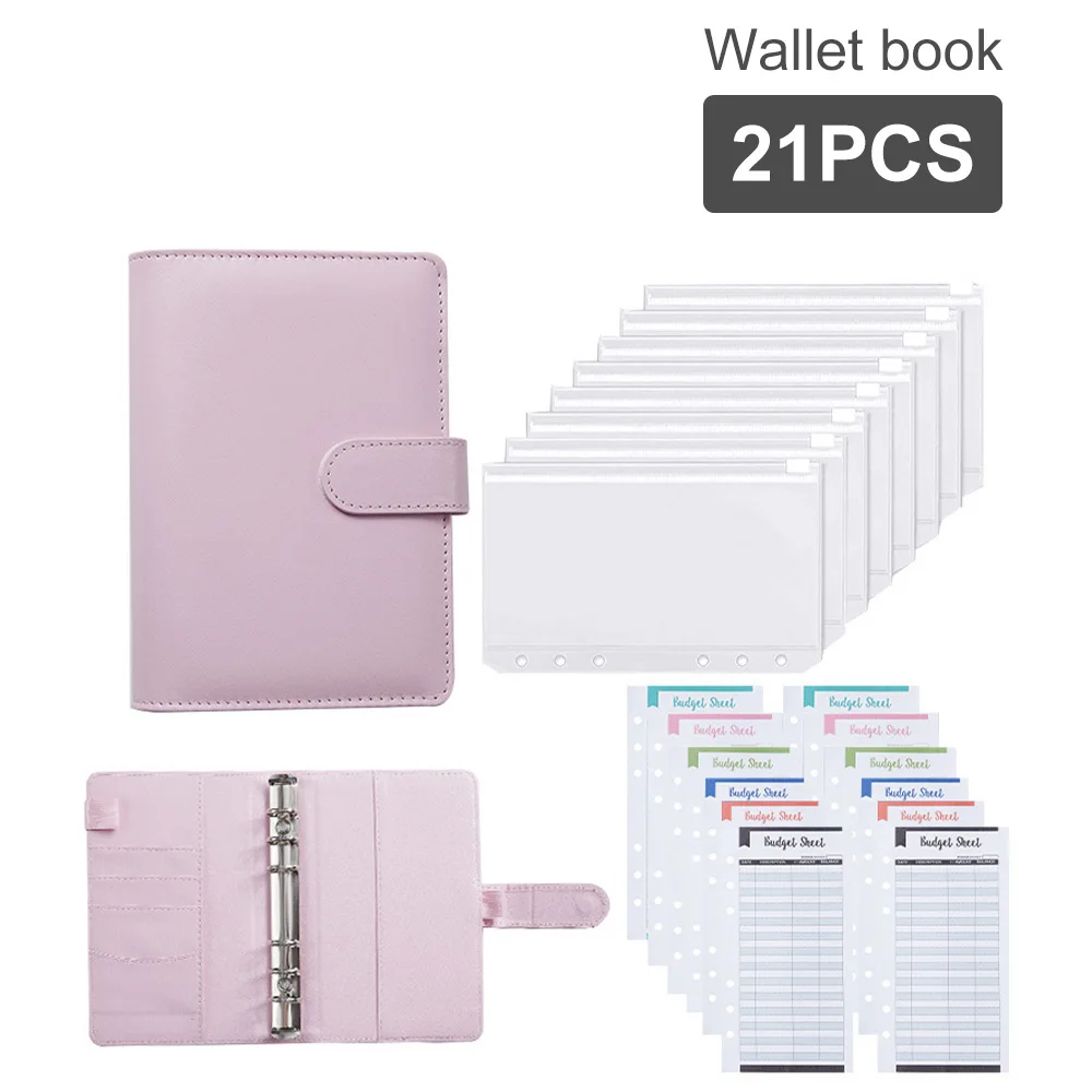 A6 Binder Planner Pink Notebook Binder and 12 Pieces 6 Hole Binder Zipper Folder,Binder Pockets Cash Envelope Wallet