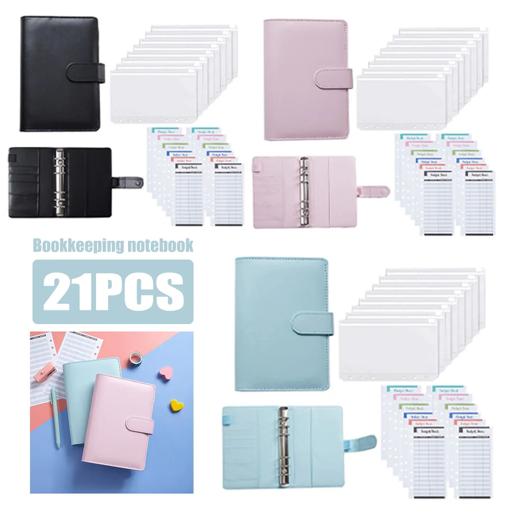 A6 Binder Planner Pink Notebook Binder and 12 Pieces 6 Hole Binder Zipper Folder,Binder Pockets Cash Envelope Wallet