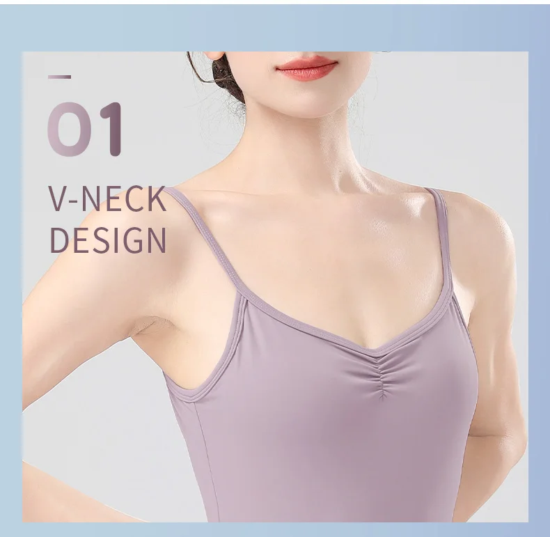 Women Ballet Leotards Adjustable Strap Ballet Bodysuit Girls Adult Dance Camisole Resilient Gymnastics Leotards with Full Lining