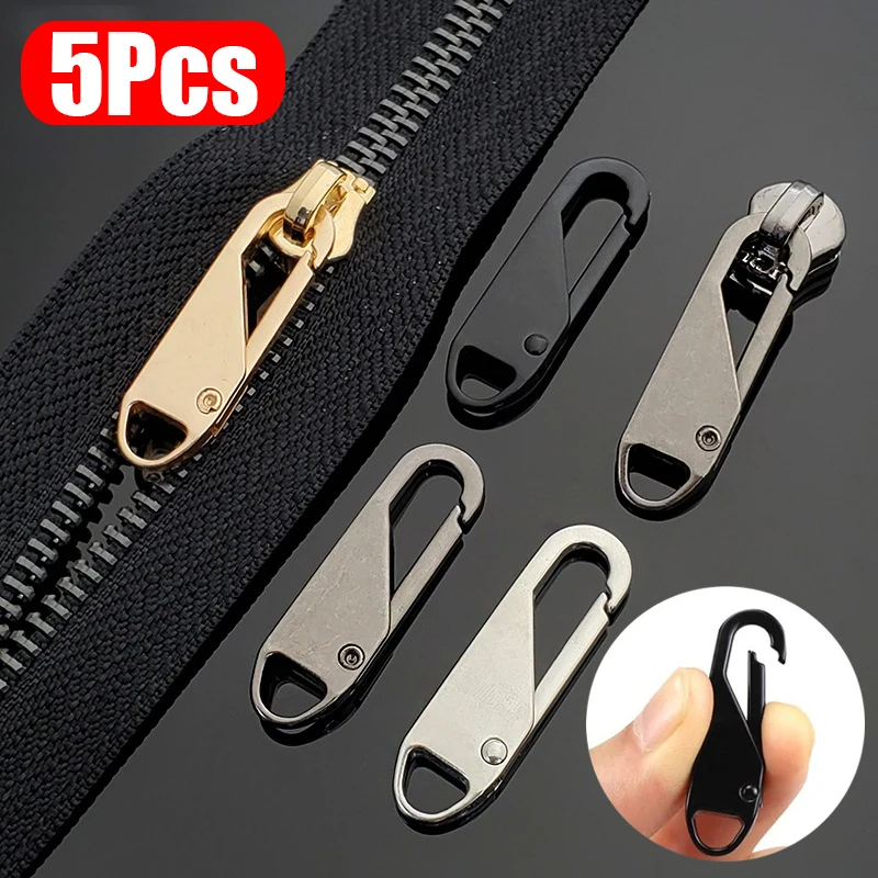 5pcs Universal Replacement Zipper Slider Metal Alloy Removal Zipper Puller Luggage Bag Zip Head DIY Craft Sewing Tool Repair Kit