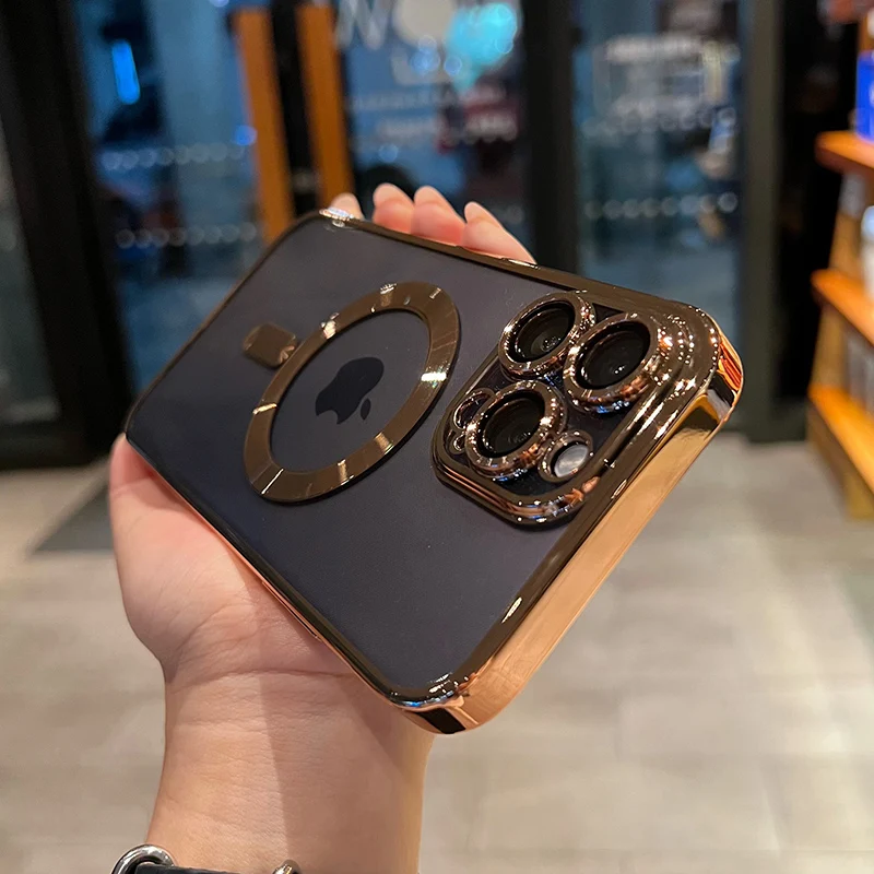 Luxury Magnetic Plating Clear Case For Magsafe Wireless Charging iPhone 11 12 13 14 15 16 17 Pro Max Air Plus Shockproof Cover