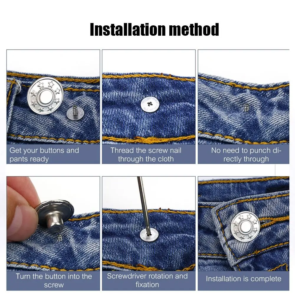 10Pcs Metal Jeans Buttons 17mm Replacement No-Sewing Screw Button Repair Kit Nailless Removable Jean Buckles Clothing Pants Pins