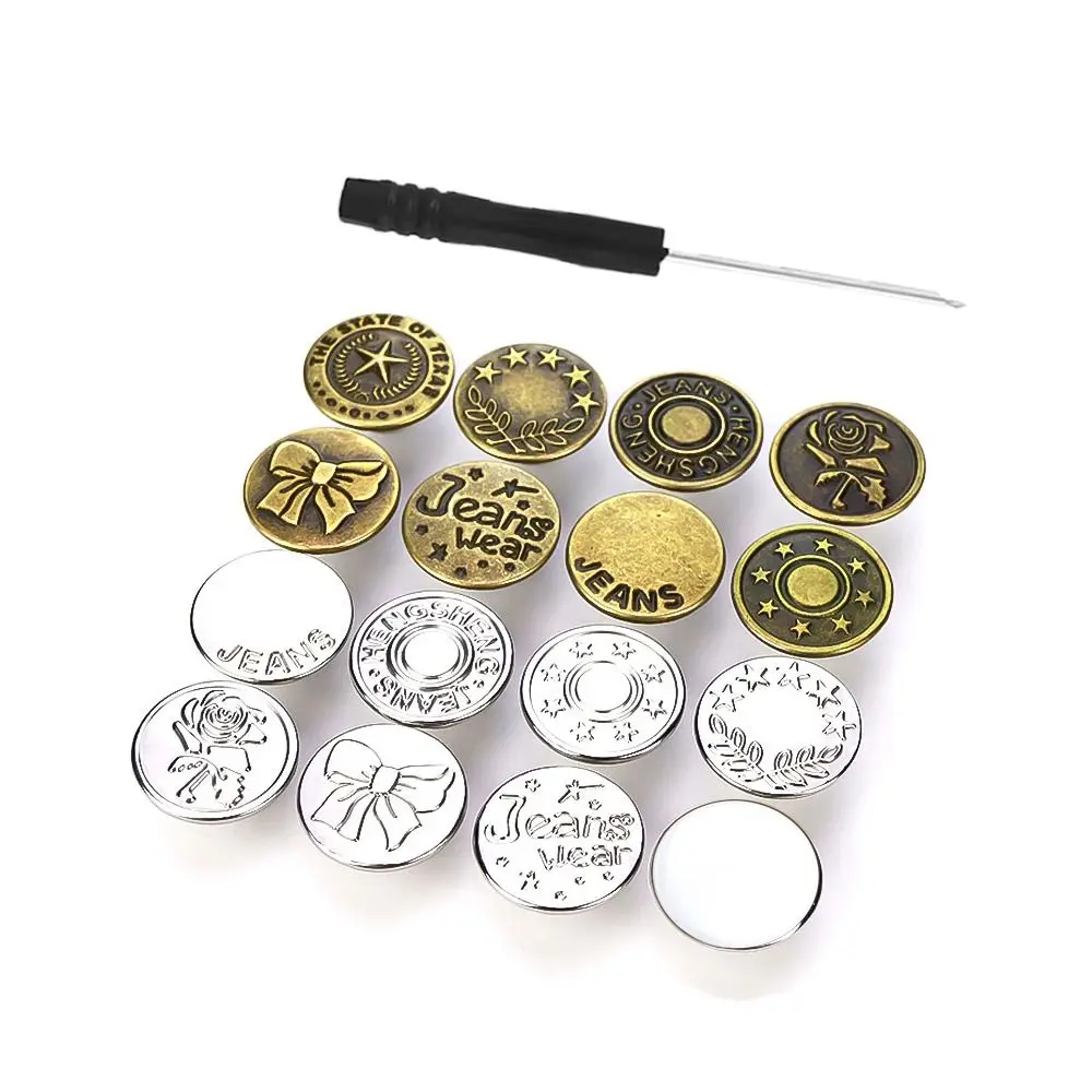 10Pcs Metal Jeans Buttons 17mm Replacement No-Sewing Screw Button Repair Kit Nailless Removable Jean Buckles Clothing Pants Pins
