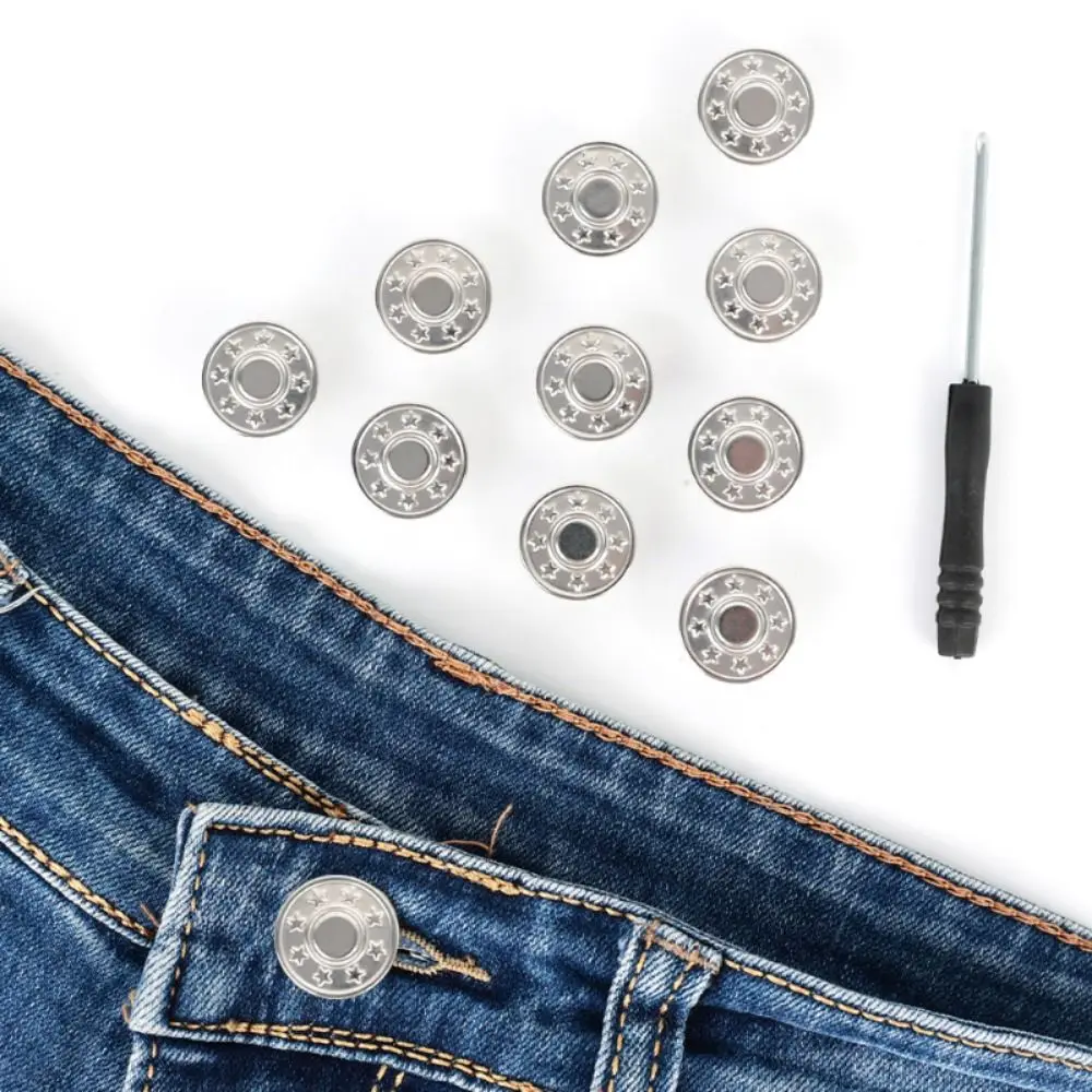 10Pcs Metal Jeans Buttons 17mm Replacement No-Sewing Screw Button Repair Kit Nailless Removable Jean Buckles Clothing Pants Pins