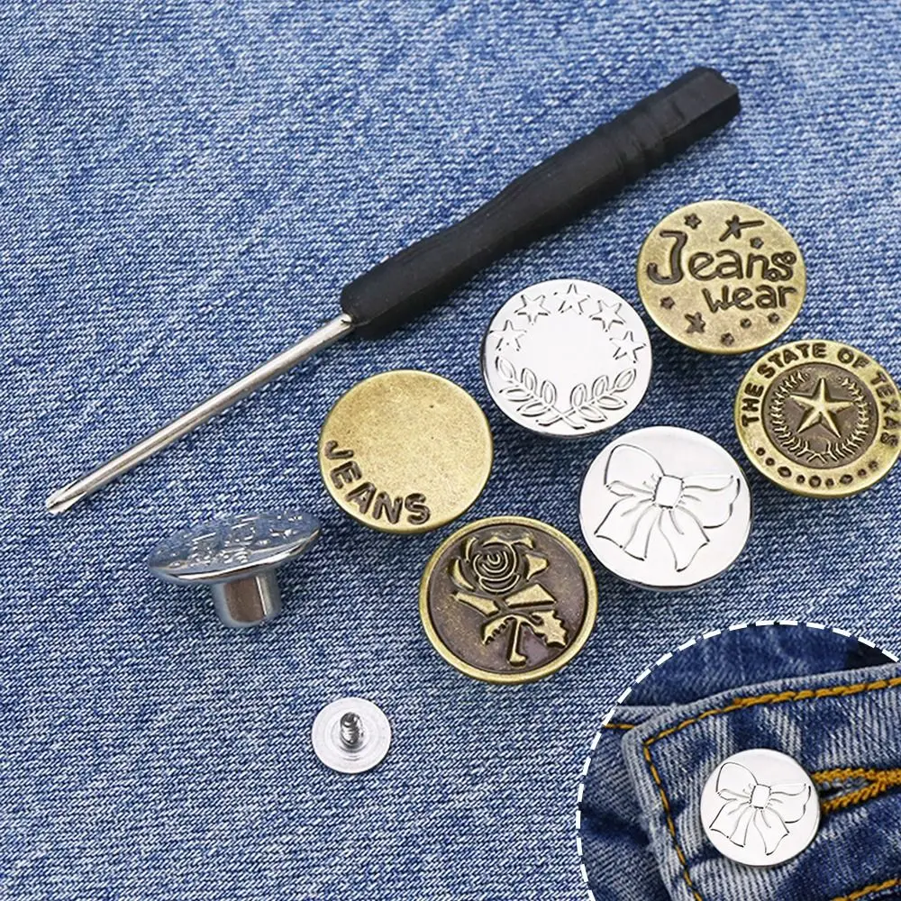 10Pcs Metal Jeans Buttons 17mm Replacement No-Sewing Screw Button Repair Kit Nailless Removable Jean Buckles Clothing Pants Pins