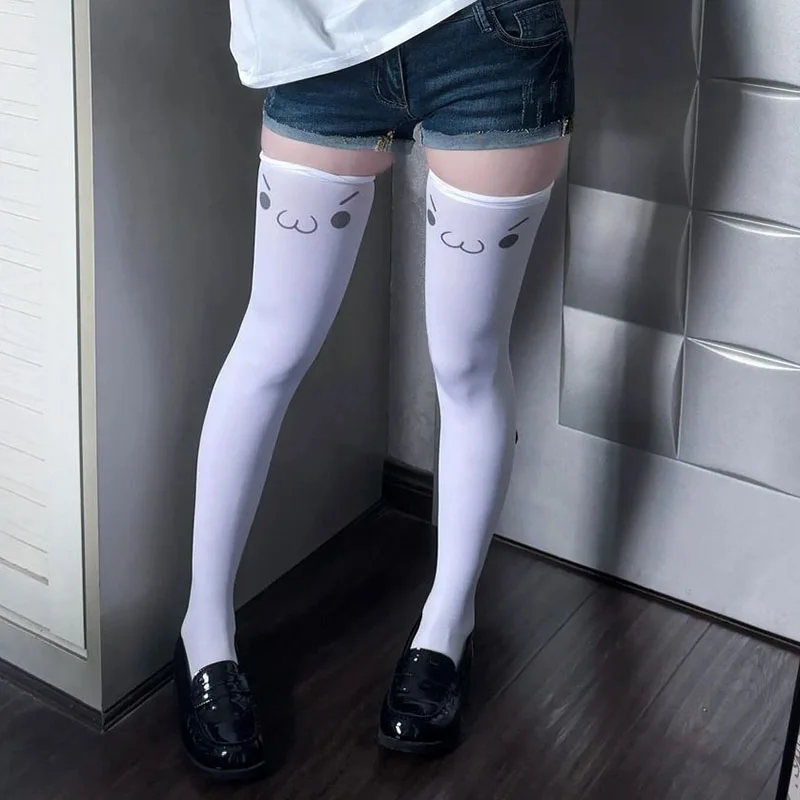 Lolita Japanese Kawaii Expression Thigh Socks Over Knee Thigh High Stockings Summer Long Socks JK Harajuku  Y2K Cosplay Socks