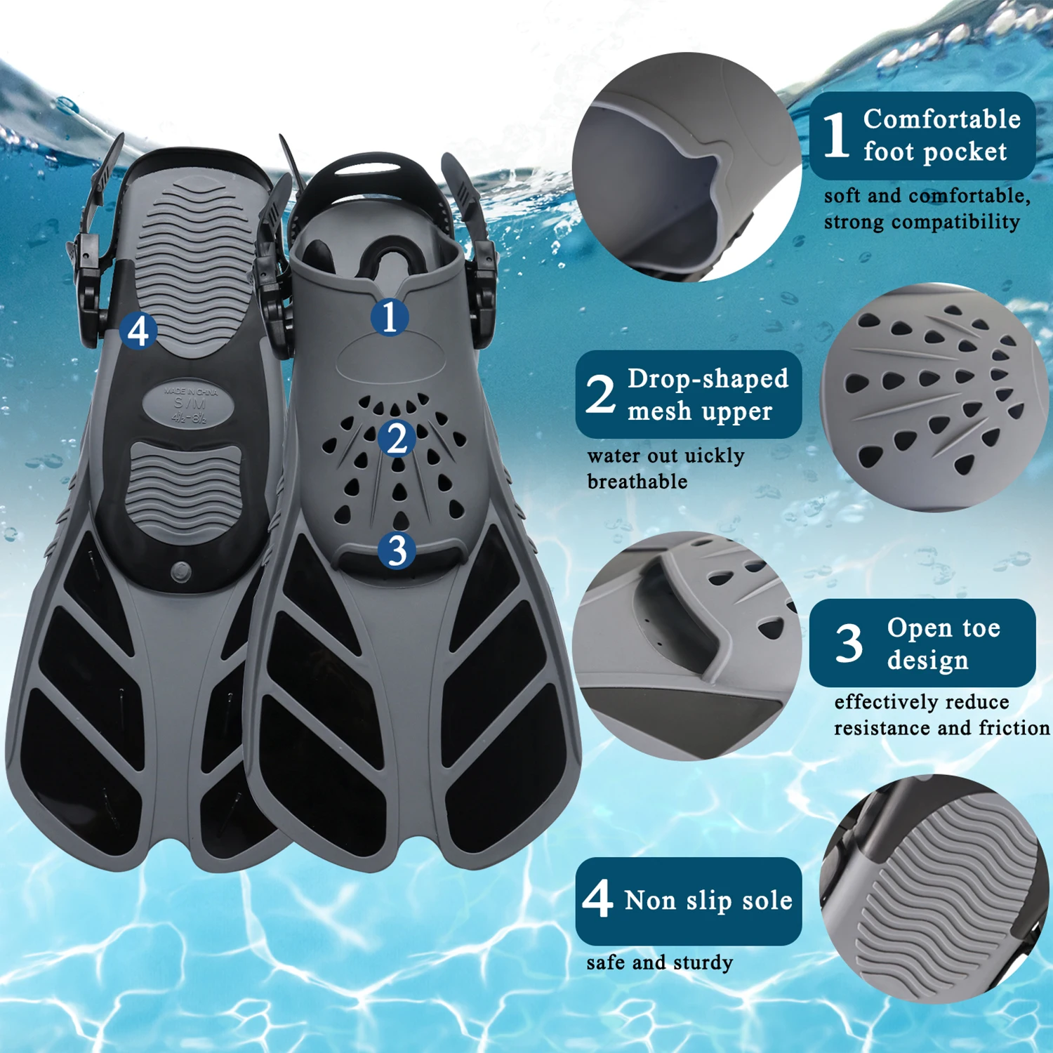 Adult Full Face Snorkel Mask Set Double-Tube Silicone Short Fins Set Panoramic View Adjustable Dive Flipper Dry Top Snorkel Gear