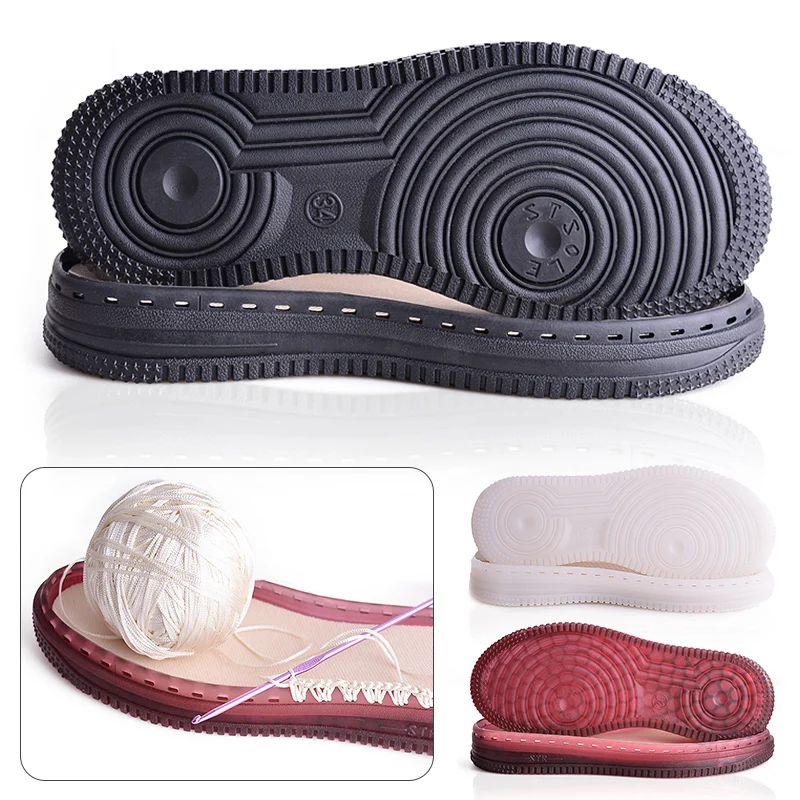 1 Pair Soft Rubber Soles Hand-woven Hook Line Soles Anti-slip Shoe Patch Durable Repair Replacement For Boot Shoes