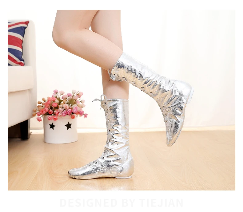 Gold And Silver High-Top Extension Dance Boots Jazz Dance Boots Riding Boots High Leather Children's Stage Shoes