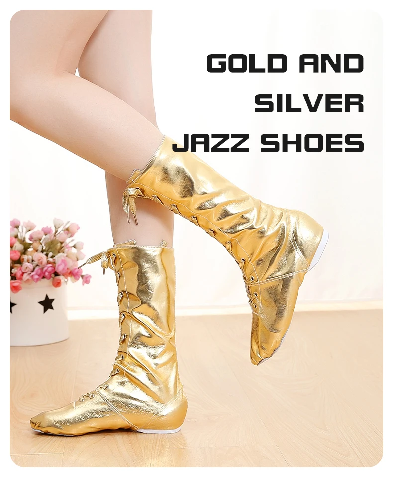 Gold And Silver High-Top Extension Dance Boots Jazz Dance Boots Riding Boots High Leather Children's Stage Shoes