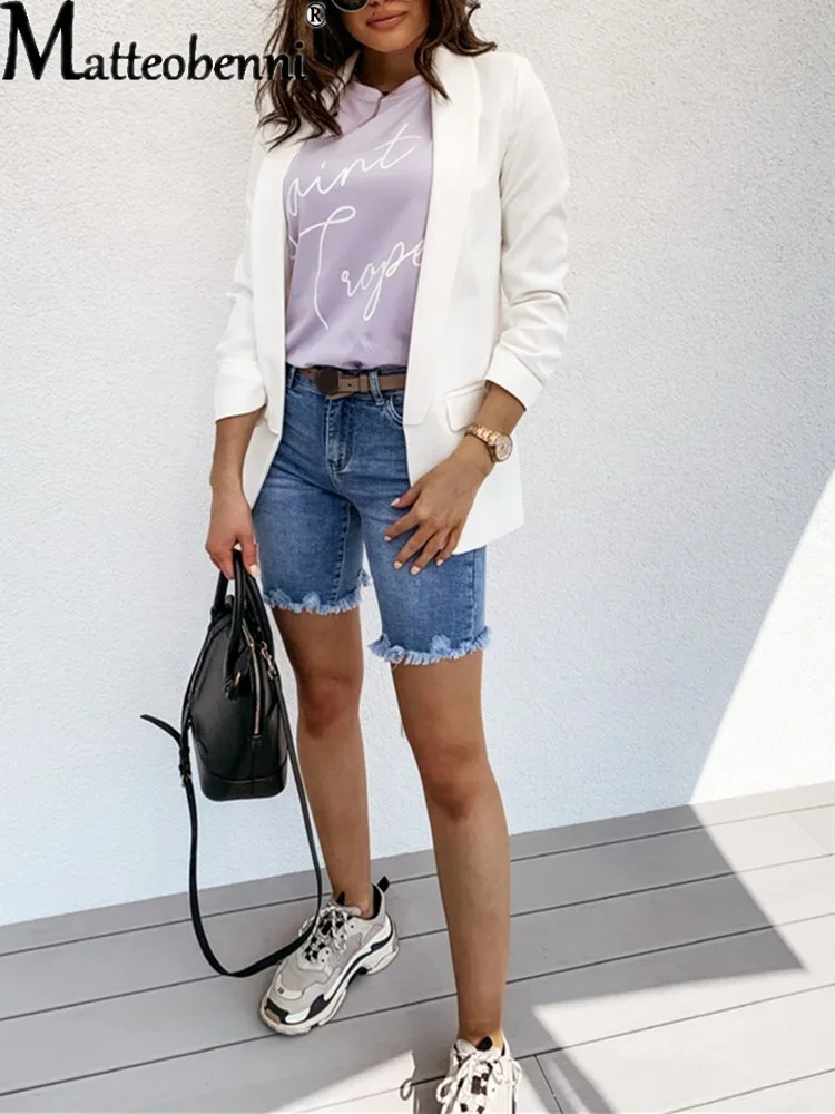 2024 Summer New Vintage Middle Waist Fashion Casual Denim Shorts Push Up Slim Biker Shorts Women Streetwear Ripped Short Jeans