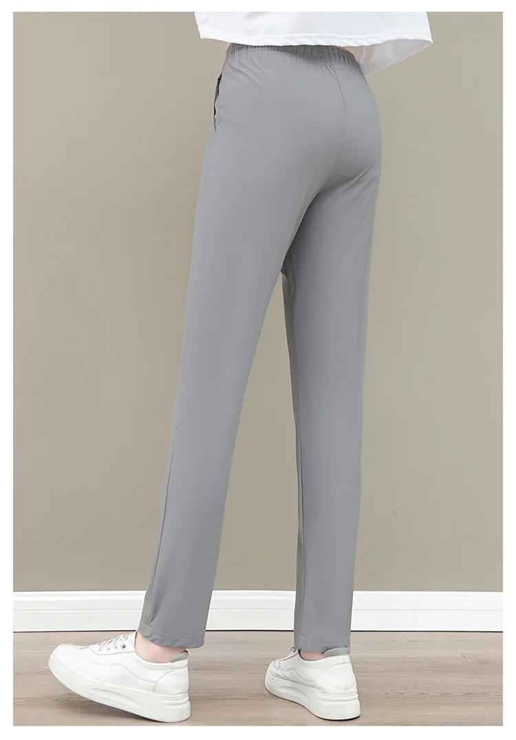 New Women'S Fashion Loose Summer Thin Ice Silk Pants Mom'S Casual High Waist Comfortable Versatile Sports 9-Point Trousers